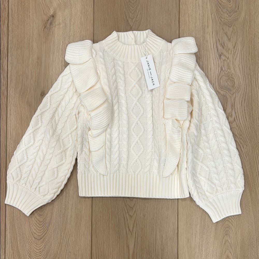 Janie and Jack Cream Sweater with Ruffles
